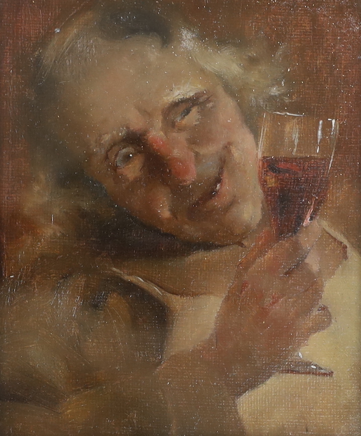 Charles Spencelayh RMS, HRBSA (British, 1865-1958), oil on canvas board, 'The Connoisseur', Exhibition label verso, 12 x 10cm